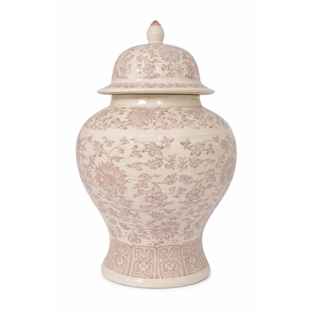 Dusty Rose Pink Chinoiserie Floral Jar, Large For Sale - Image 4 of 4