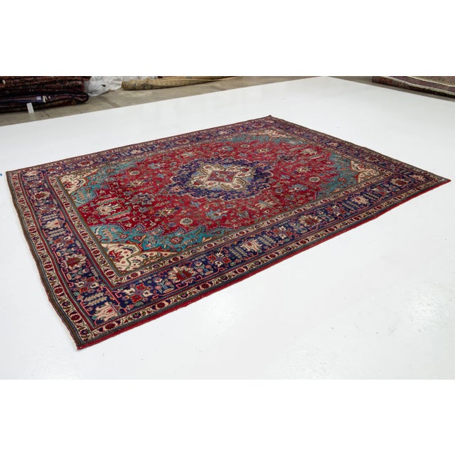 Persian Red Vintage Tabriz Hand-Knotted Wool Rug With Medallion Pattern For Sale - Image 3 of 10