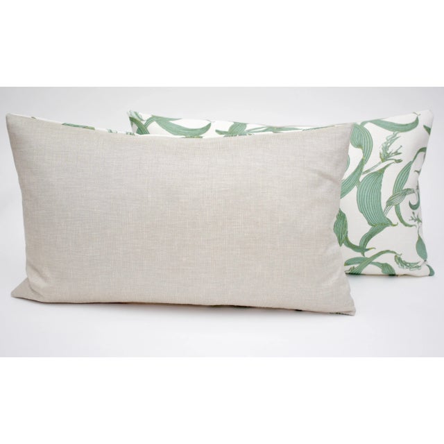 Beautifully handmade pair of Isobel "Lilium" Belgian Linen pillows in "Seafoam." Features a linen backing from Avant...