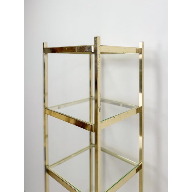 Mid 20th Century Brass Glass 5-Tier Shelf Vintage Hollywood Regency MCM Chrome 59" Tall For Sale - Image 5 of 9