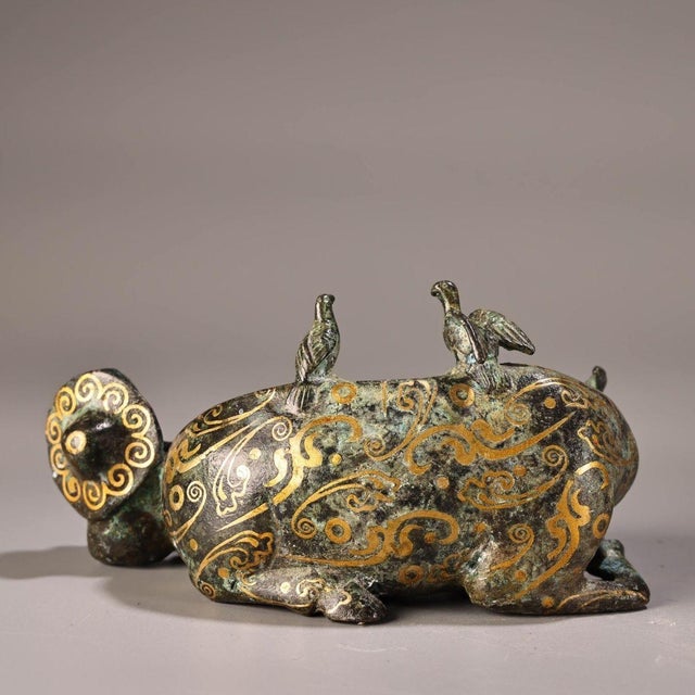 Late 19th Century Gilt Bronze Ox With Herder Figurine, 1000g, Archaic Motifs For Sale - Image 4 of 9