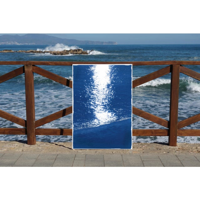 2021 "Dark Beach Sunrise" Contemporary Seascape Blue and White Cyanotype For Sale - Image 4 of 6