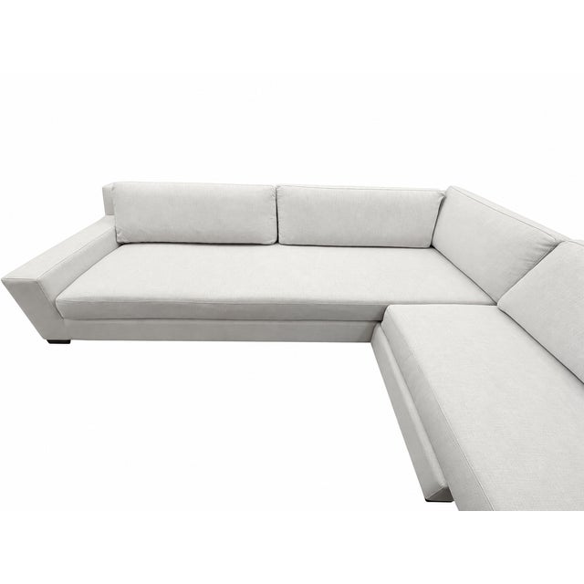 Modern Rh Modena Track Arm Left-Arm Bench-Cushion L-Sectional – Perennials Performance Textured Linen Weave in Mist For Sale - Image 3 of 18