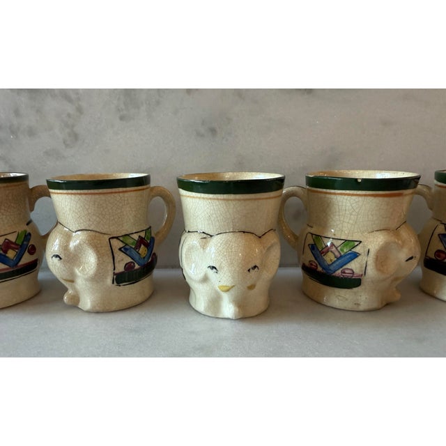 Early 20th Century Vintage Japanese Ceramic Elephant Mugs - Set of 5 For Sale - Image 5 of 12