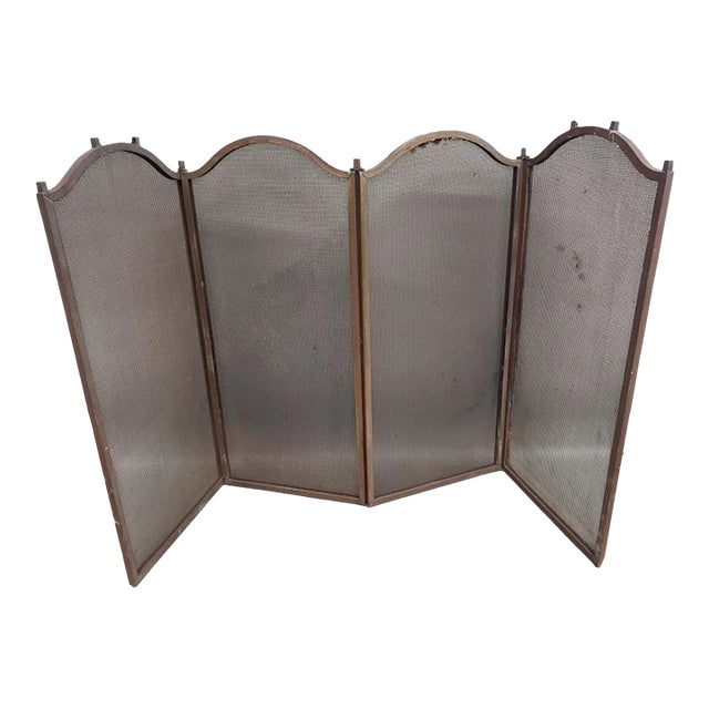 Share Vintage French Country Bronze Four Panel Fireplace Screen For Sale