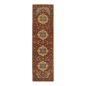 2010s Terracotta Red, Hand Knotted, Antiqued Fine Heriz Re-Creation, Densely Woven, Natural Dyes, Extra Soft Wool, Runner Oriental Rug