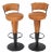 Antique Art Deco Walnut and Tan Leather Bar Stools, 20th Century, Set of 2 For Sale