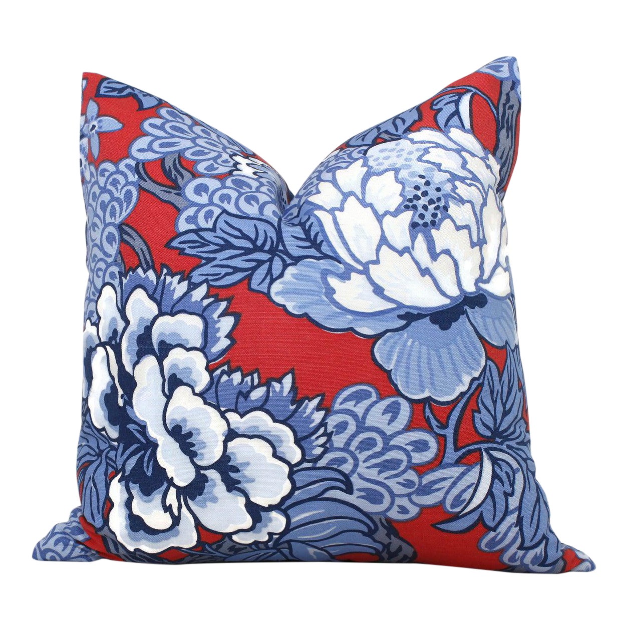 Blue And Red Floral Decorative Pillow Cover In Thibaut Honshu