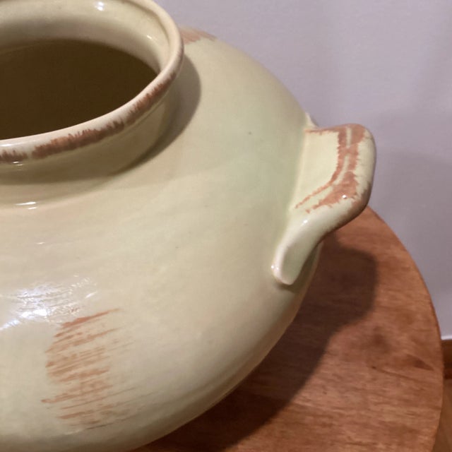 Cream Vintage Mid 20th Century Large Cream Round Sguat Shape Vase With Two Handles For Sale - Image 8 of 13