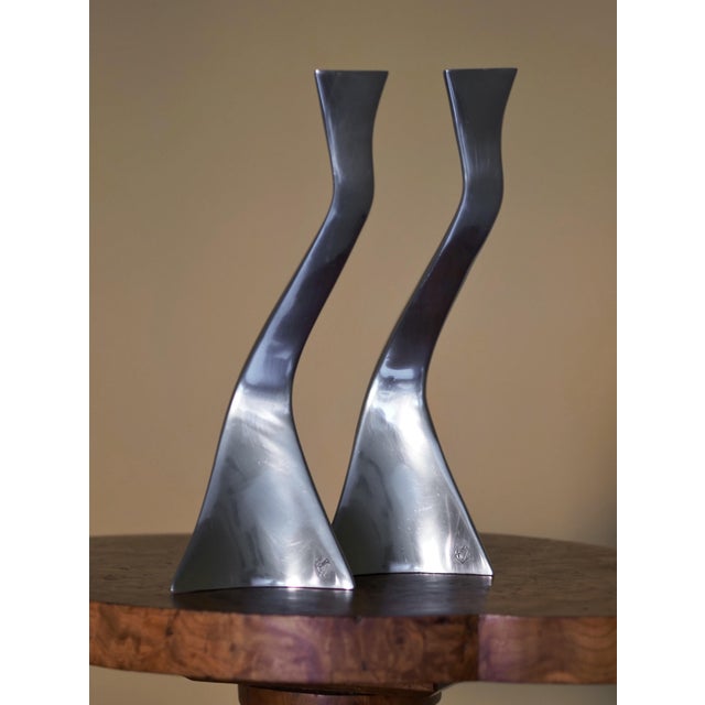 Vintage Modernist Chrome Candleholder, 1980s, Set of 2 For Sale - Image 4 of 9