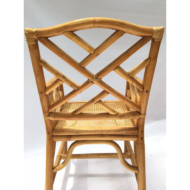 Chinese Chippendale McGuire Style Rattan Bamboo Arm Dining Chairs Set