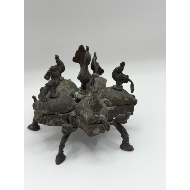 Early 20th Century Antique Indian Kumkum Box in Cast Brass | Multi-Lidded Ritual Container For Sale - Image 5 of 7