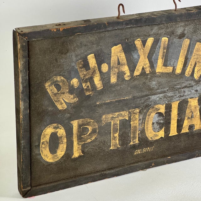 Optician Large Antique Double Sided Gilt on Black Wood Trade Sign For Sale - Image 11 of 11