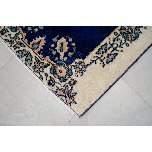 Hand-Knotted Runner Rug Navy Blue Rustik Hallway Decor Oushak Rug 3x11 Ft Approx For Sale - Image 9 of 13