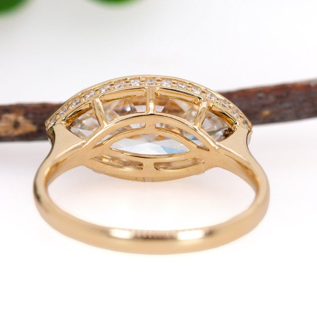 Marquise Cut Lab Grown Diamond Ring With Diamond Accents: Solid 14k Gold, Size 6.75 For Sale In Columbus - Image 6 of 7