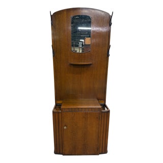 Antique Lebus Furniture English Oak Hall Tree Hall Stand With Mirror For Sale