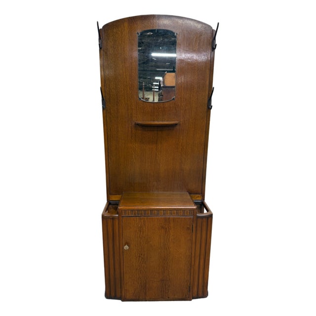 Antique Lebus Furniture English Oak Hall Tree Hall Stand With Mirror For Sale