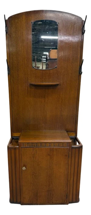 Antique Lebus Furniture English Oak Hall Tree Hall Stand With Mirror