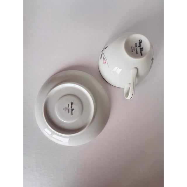 1950s Vintage Cherry Blossom Fine China Cup & Saucer Set 1067 Made in Japan Sakura Pink Gray For Sale - Image 5 of 5