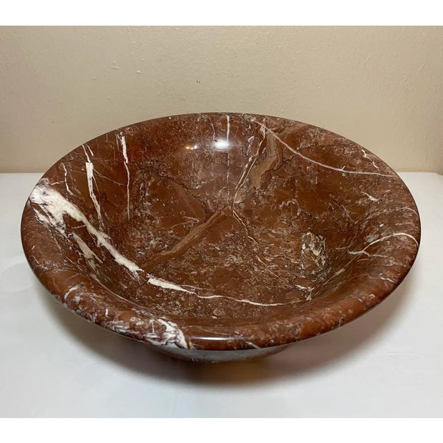 Mid 20th Century Vintage Large 14” Italian Russet Sienna Marble Bowl White Veining For Sale - Image 5 of 12
