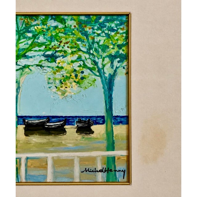 Post Impressionist Michel-Henry Signed Original Oil on Canvas “Beach With Boats” | French Post-Impressionist Coastal Landscape For Sale - Image 3 of 18