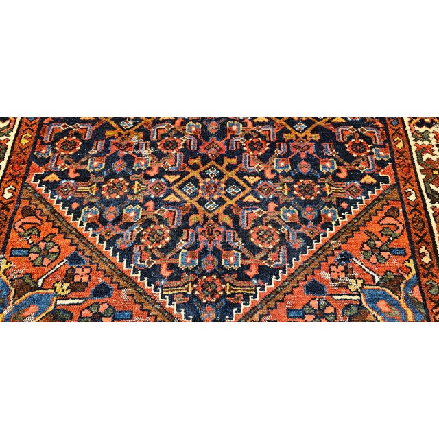 Vintage Malayer Area Rug, Hand-Knotted Wool, Geometrical Pattern, 4x7, Navy & Ivory For Sale - Image 10 of 12