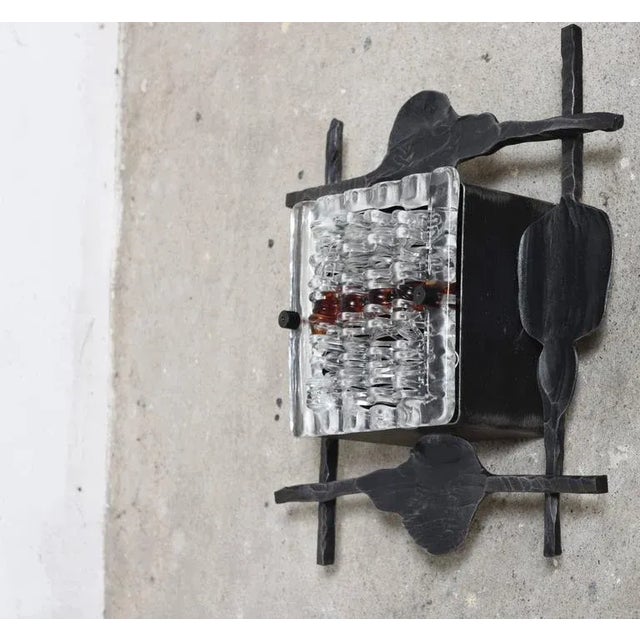Brutalist Brutalist Glass and Wrought Iron Lights by Tom Ahlström & Hans Ehrich, 1968, Set of 2 For Sale - Image 3 of 7