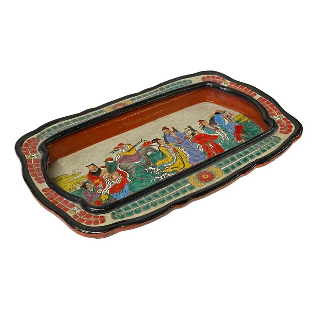 This is a rectangular shape ceramic dish with traditional Chinese Eight Immortal Scenery inside. It is a nice display...