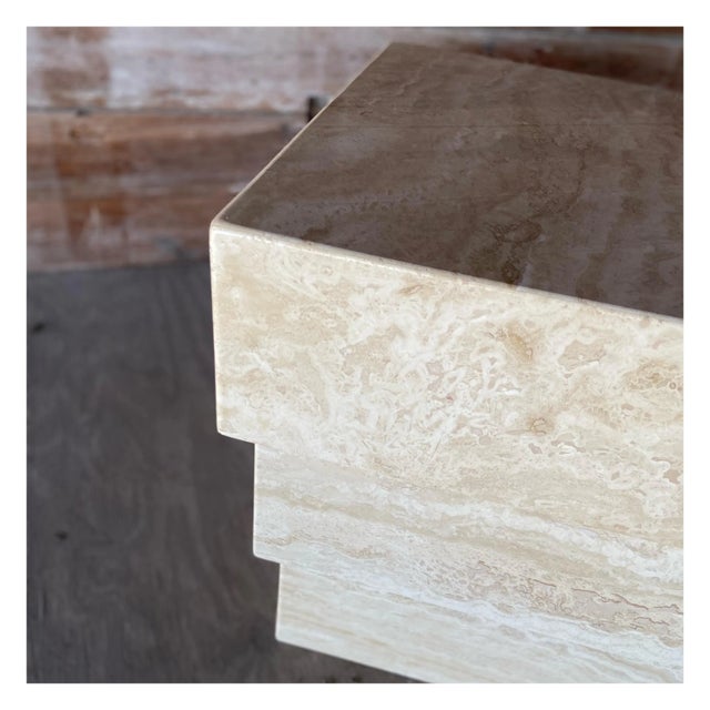 Mid Century Italian Modern Travertine Petite Side Table or Low Pedestal For Sale - Image 9 of 11