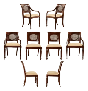 Vintage Set of Eight British Colonial Style Dining Chairs by Baker