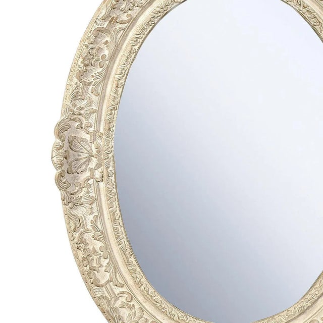 Traditional Neoclassical Empire Oval Silver Hand Carved Wooden Mirror, Spain, 1970s For Sale - Image 3 of 5