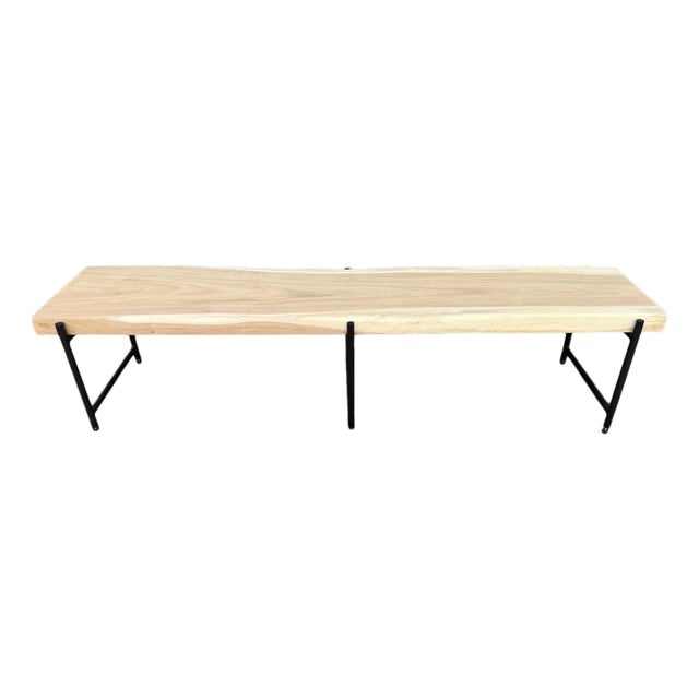Modern Acacia Slab & Iron Bench For Sale