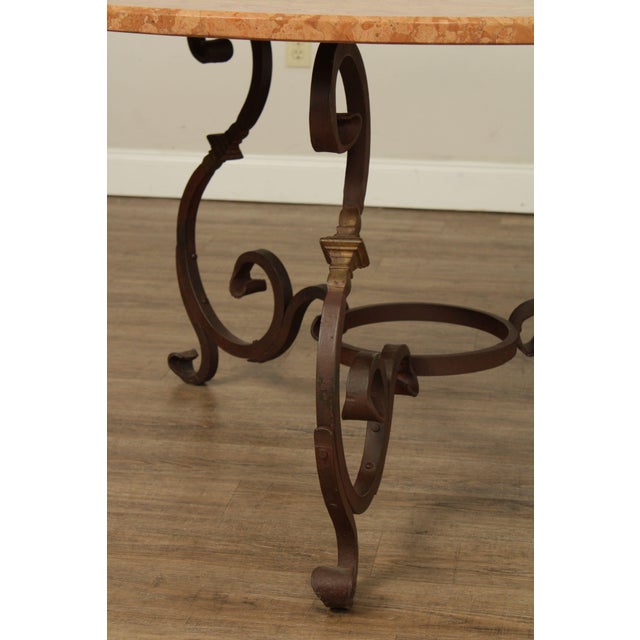 Tuscan Style Iron Scroll Base Round Marble Top Dining Table For Sale - Image 10 of 12