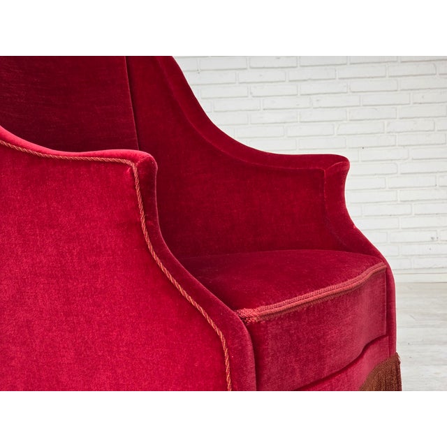 Mid-Century Modern Danish Highback Armchair in Velour with Ash Legs, 1970s For Sale - Image 3 of 18
