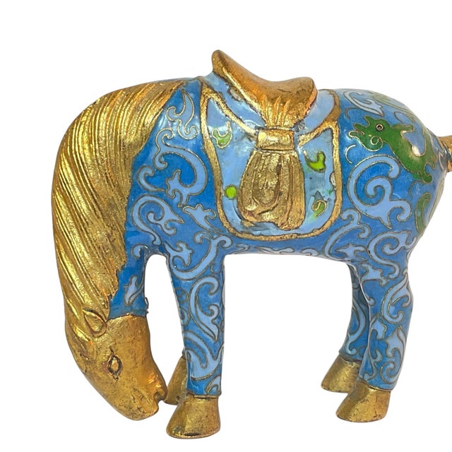 Chinese Cloisonné Grazing Horse Statue Figurine Vintage For Sale - Image 6 of 11