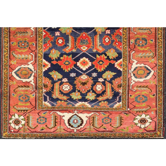 Early 20th Century Antique Caucasian Rug With All-Over Design in Royal Blue Field Soft Red & Green For Sale - Image 9 of 12