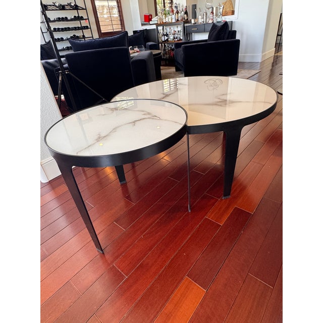 Modern Howard Elliott Modern Nesting Coffee Tables – Marble-Effect Glass (Set of 2) For Sale - Image 3 of 8