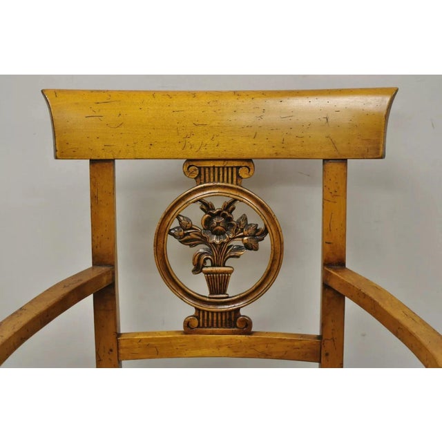 Vintage French Country Cherry Wood Italian Distressed Rush Seat Dining Arm Chair. Item features a woven rush seat, solid...