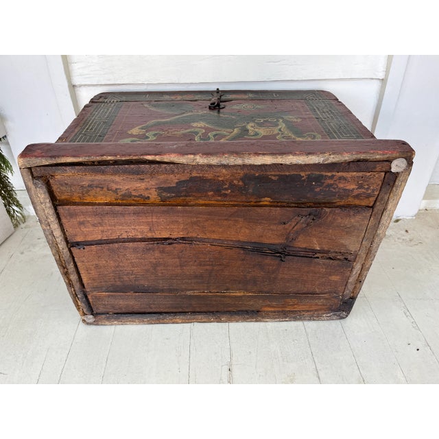 Red Early 20th Century Tibetan Red Painted Trunk For Sale - Image 8 of 11