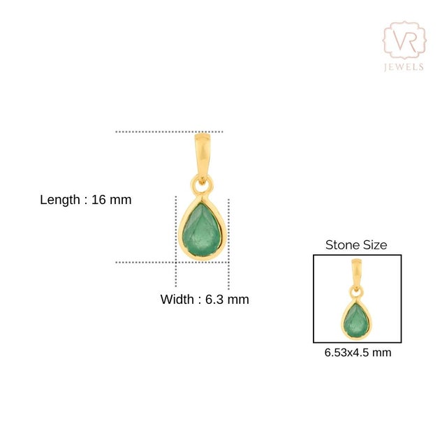 14k Gold Natural Zambian Pear-Cut Emerald Bezel Set Solitaire Pendant For Sale - Image 11 of 14