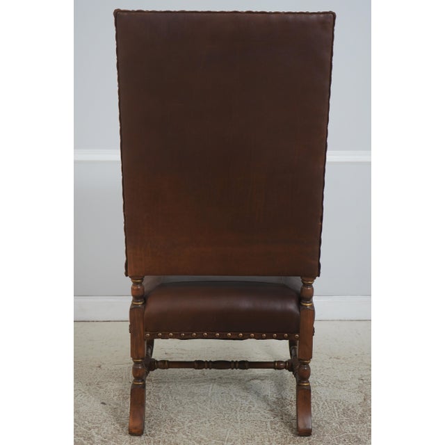Century Furniture Century Leather & Wood High Back Armchair For Sale - Image 4 of 18