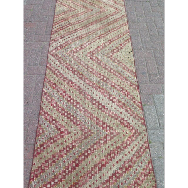 1960s Vintage Distressed Embroidered Kilim Runner - 32"x123" For Sale - Image 4 of 13