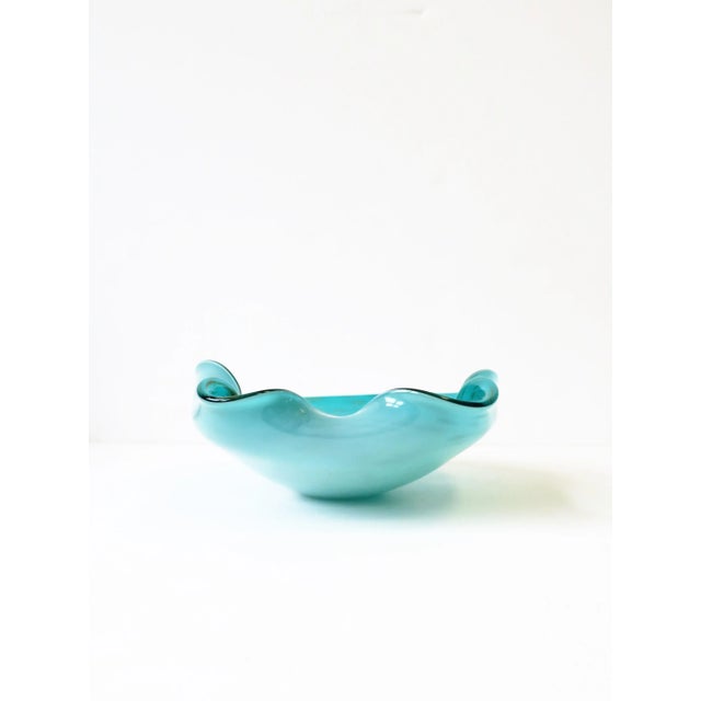 Turquoise Italian Murano Art Glass Bowl in Turquoise Blue For Sale - Image 8 of 12