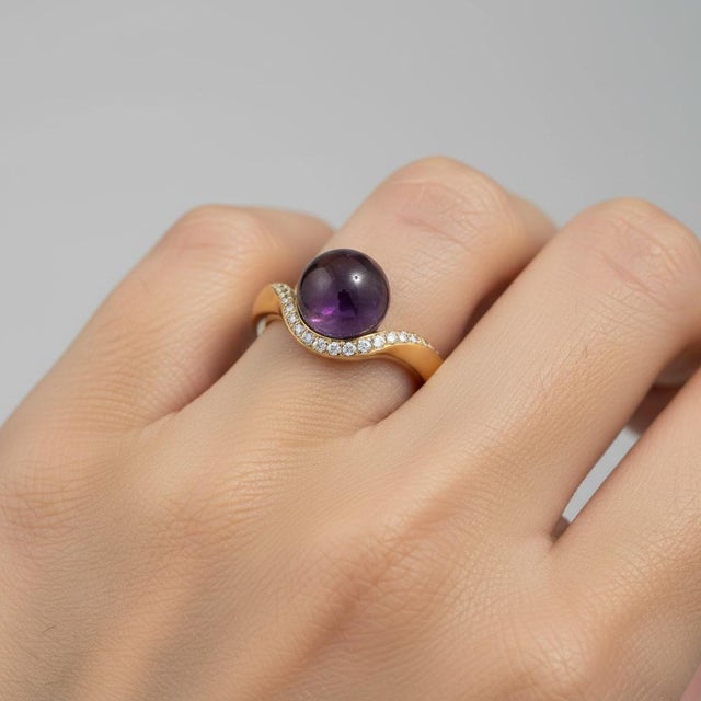 Wave Design Amethyst and Topaz Ring in Silver, Gold, Size 6 For Sale - Image 4 of 7