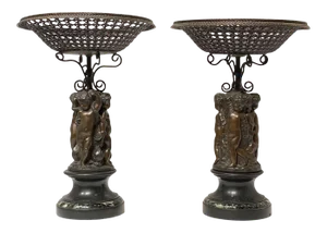 French 19th Century Bronze Corbeilles Depicting Cupids - A Pair
