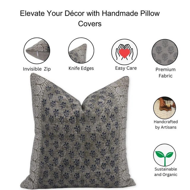 Fabdivine Floral Print Cushion Cover 14x14 Inch Linen Fabric- Rangoli For Sale - Image 6 of 6