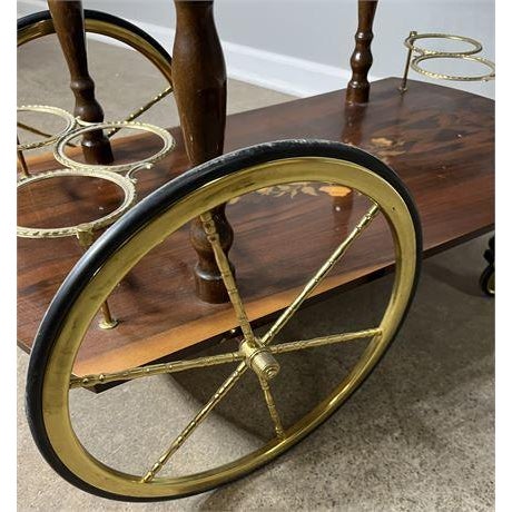 Vintage Italian Marquetry Bar/Tea or Server Cart With Inlaid Wood and Two Drop Leaves, Mid-Century For Sale - Image 15 of 17