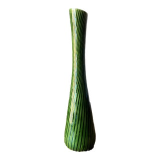1950's Shawnee Pottery Usa 1402 Green Stripe Tall Vase For Sale
