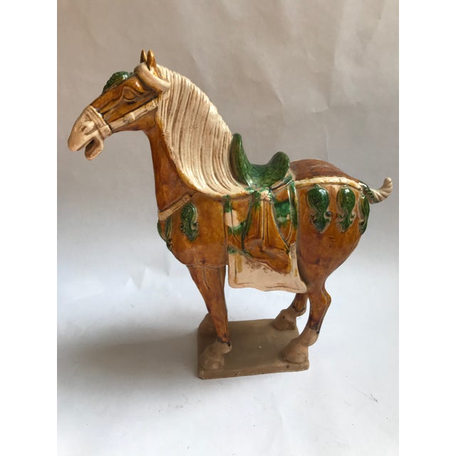 Camel Mid-20th Century Chinese Tang-Style Sancai Glazed Terracotta Horse Sculpture For Sale - Image 8 of 8