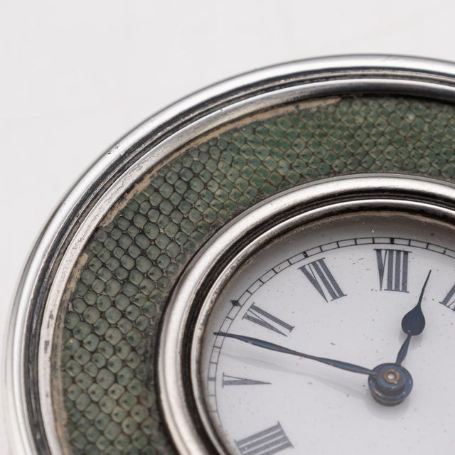 Metal Antique 20th Century Edwardian Silver & Shagreen Desk Clock, London, 1910 For Sale - Image 7 of 10
